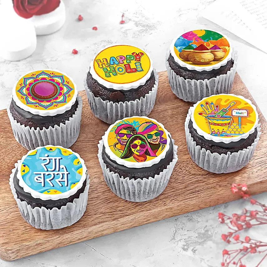 Happy Holi Chocolate Cupcakes  Eggless