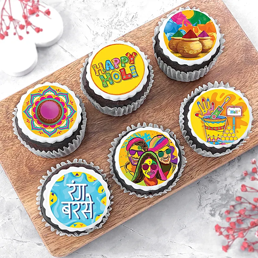 Happy Holi Chocolate Cupcakes  Eggless