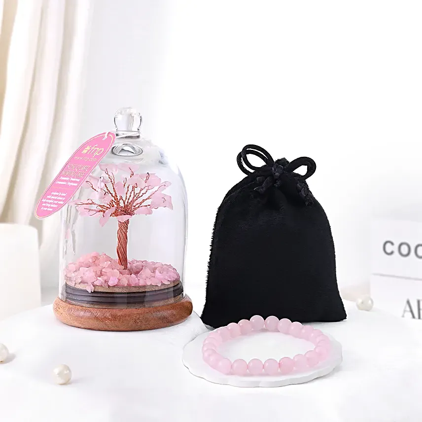 Love Healing Rose Quartz Wish Tree N Bracelet Set