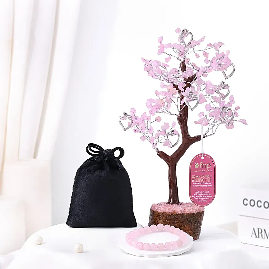 Rose Quartz Wish Tree N Bracelet With Heart Locket