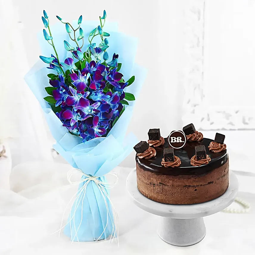 Chocolate Ice Cream Cake N Blue Orchid Combo
