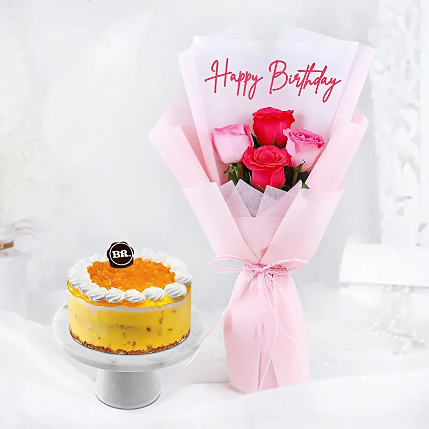 Pineapple Ice Cream Cake N Pink Roses