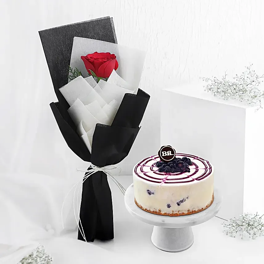 Blueberry Ice Cream Cheesecake N Rose Combo