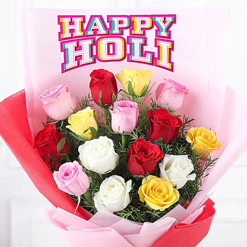 Vibrant Happy Holi Roses Bouquet
