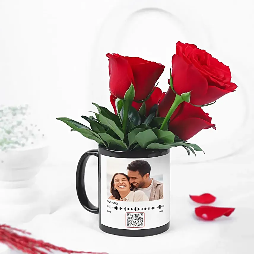 Luxe Love Roses In Personalised QR Code Photo Mug
