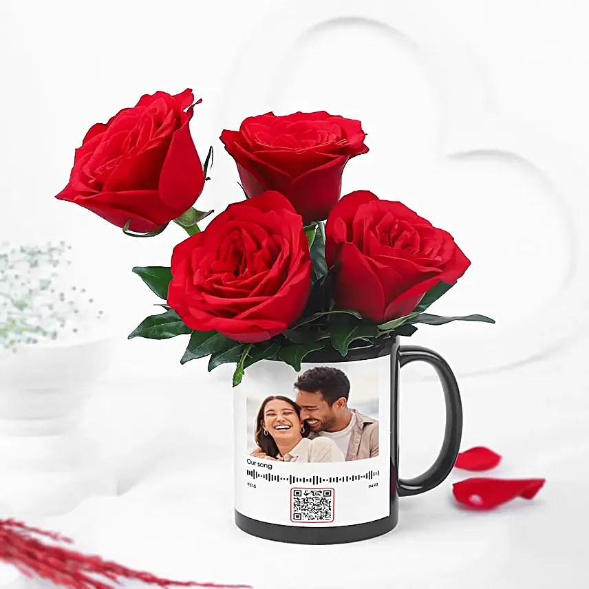 Luxe Love Roses In Personalised QR Code Photo Mug