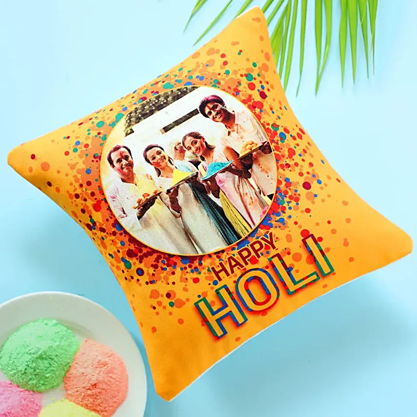Personalised Holi Wishes Yellow Cushion