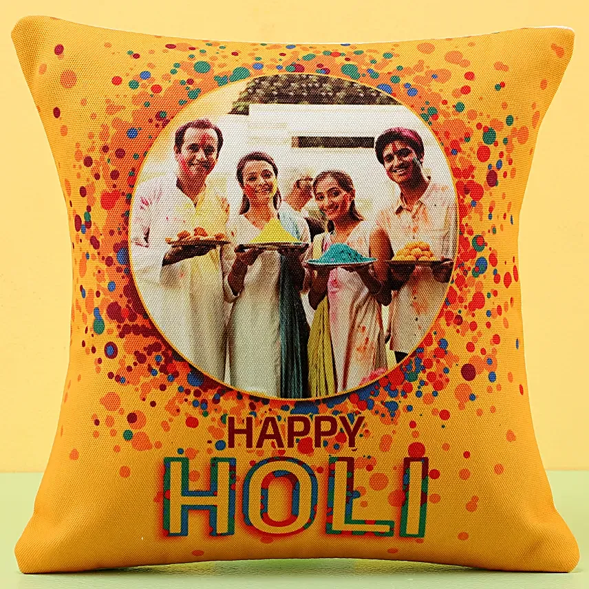 Personalised Holi Wishes Yellow Cushion