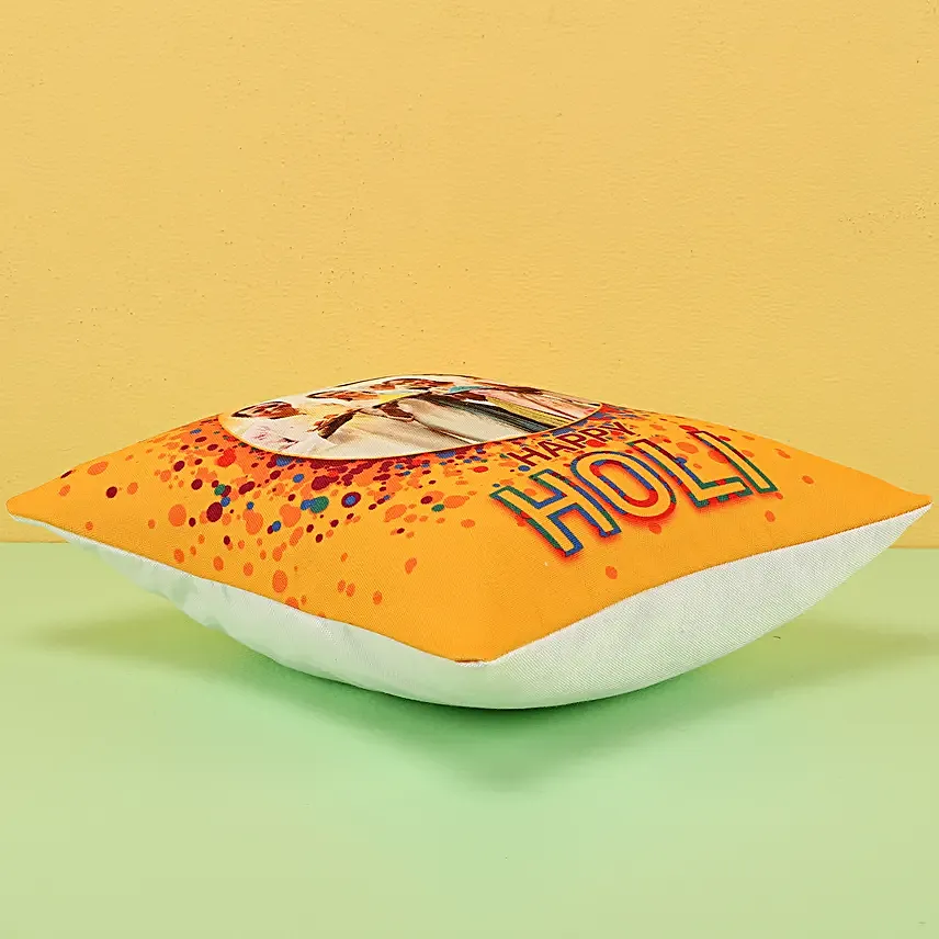 Personalised Holi Wishes Yellow Cushion
