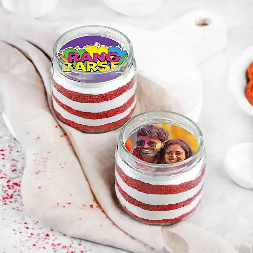 Colourful Holi Photo Jar Cake  Eggless