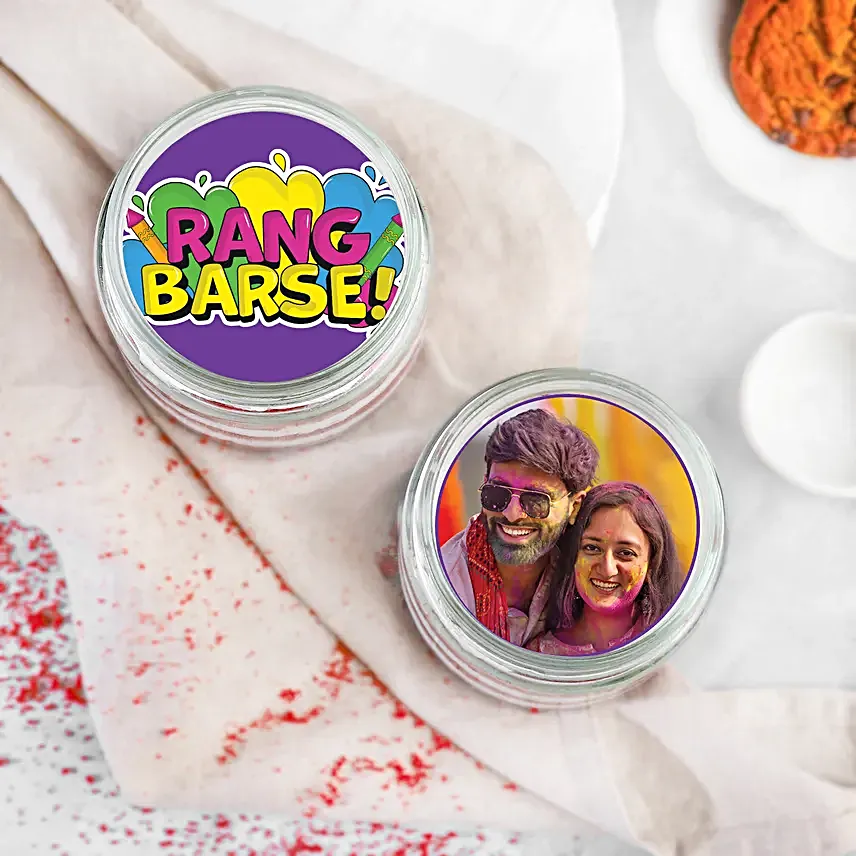 Colourful Holi Photo Jar Cake  Eggless
