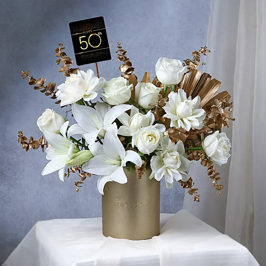 Happy 50th White Bouquet Arrangment