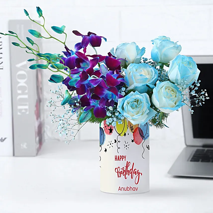 Bedazzled Orchids N Roses Vase Arrangement