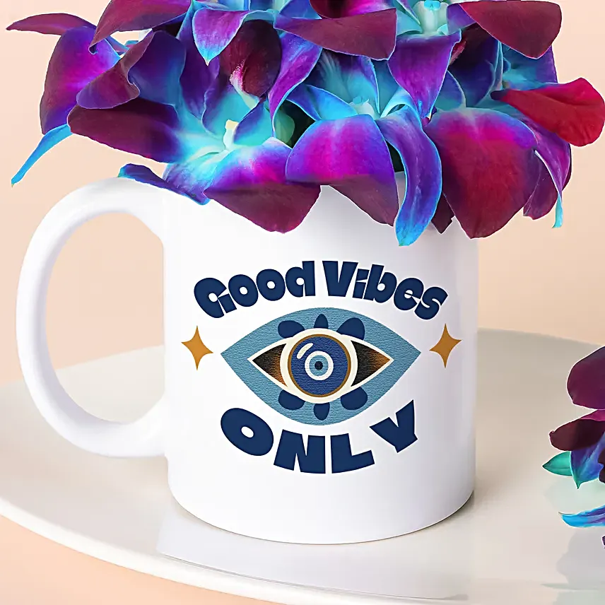 Good Vibes Mug N Orchids Combo