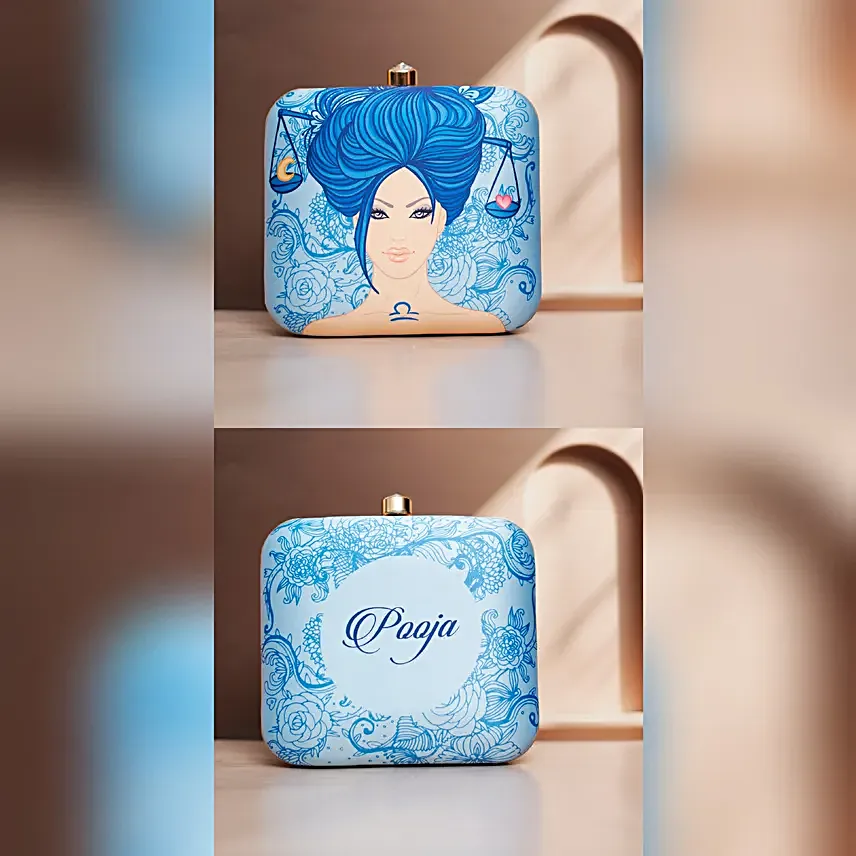 Blue Libra Sun Sign Customised Clutch