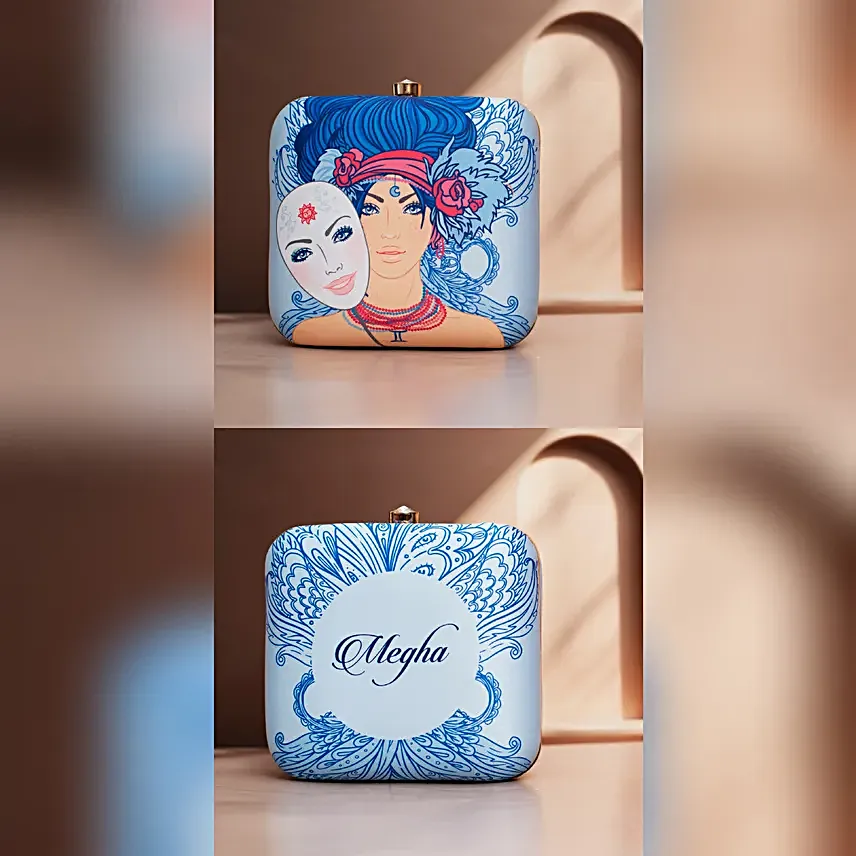 Gemini Sun Sign Blue Customised Clutch