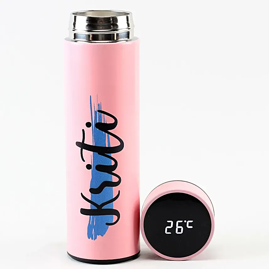 Personalised Pink LED Temperature Bottle