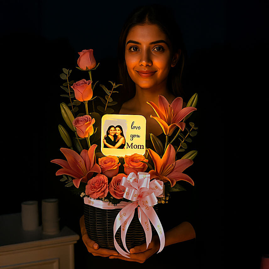 Personalised Lamp N Blushing Lilies Arrangement