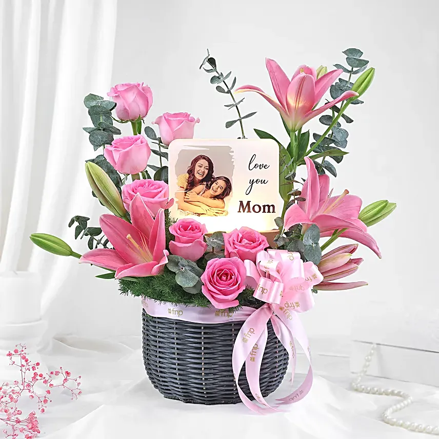 Personalised Lamp N Blushing Lilies Arrangement
