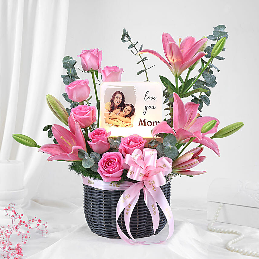 Personalised Lamp N Blushing Lilies Arrangement