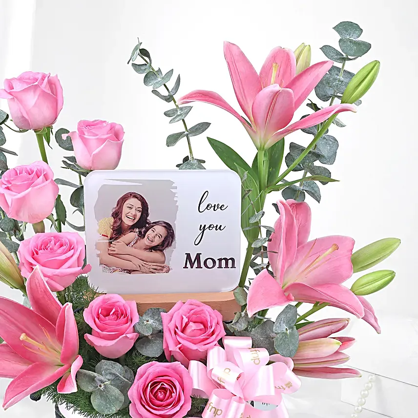 Personalised Lamp N Blushing Lilies Arrangement