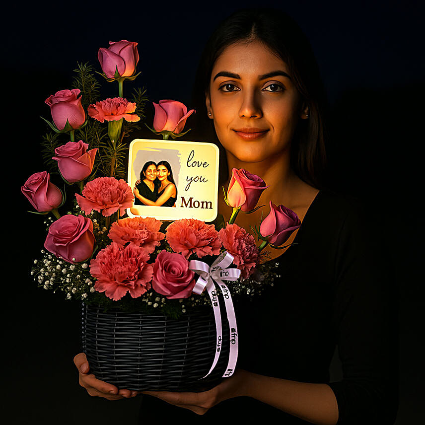 Personalised Lamp N Glorious Roses Arrangement