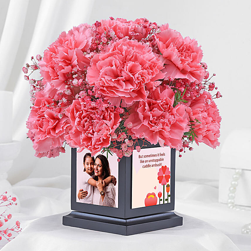 Blissful Carnations Delight In Personalised Pen Holder