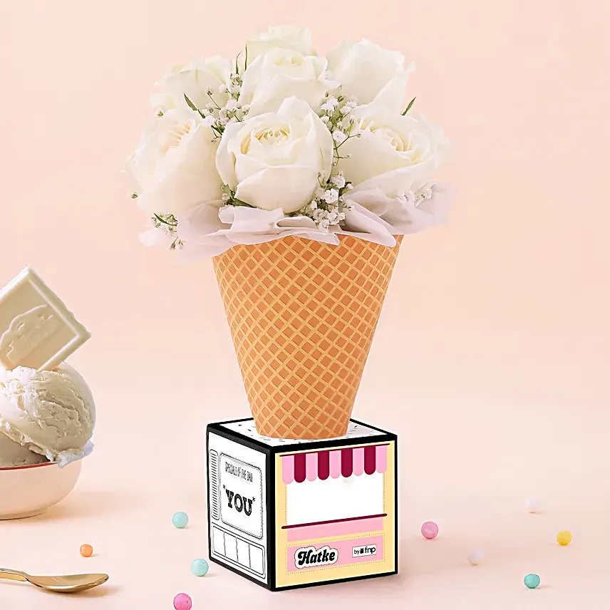Vanilla Ice Cream Bouquet with Roses