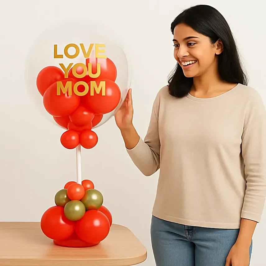 Radiant Love You Mom Balloon Stand Decor