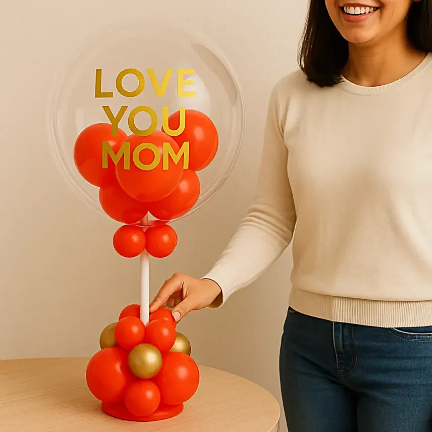 Radiant Love You Mom Balloon Stand Decor