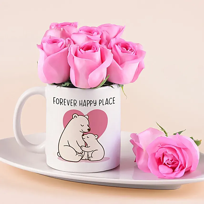 Forever Happy Place Mug with Roses for Mom