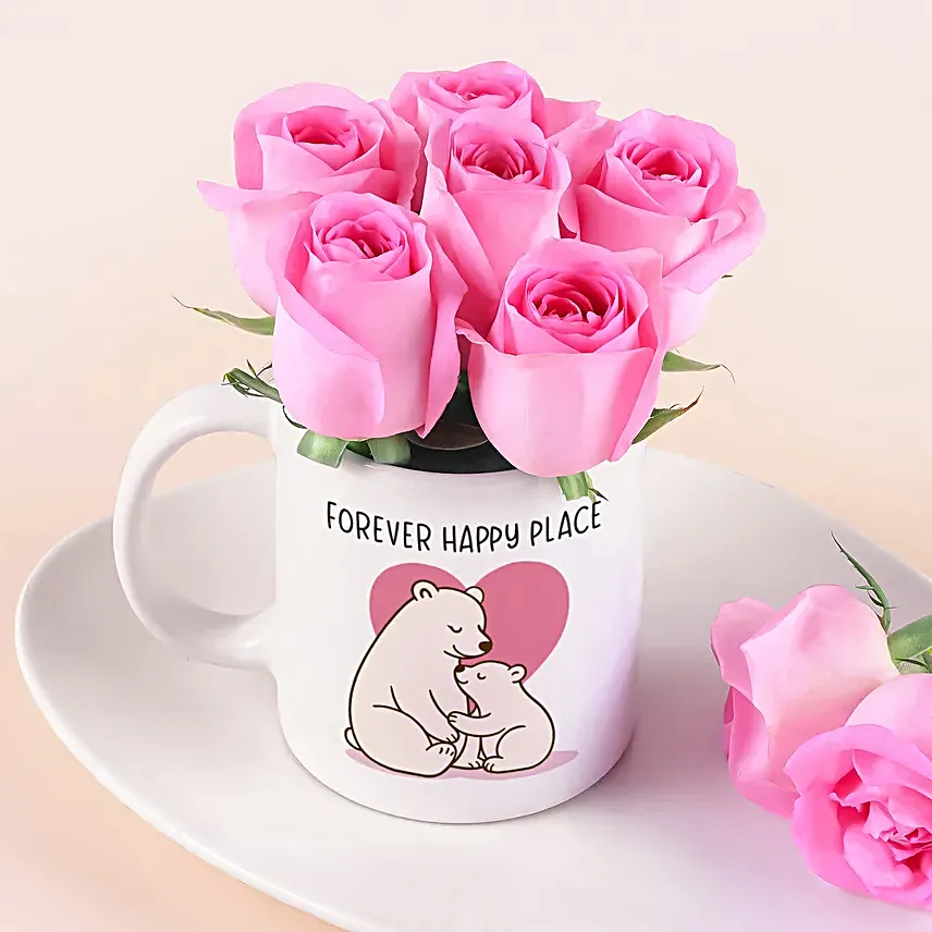 Forever Happy Place Mug with Roses for Mom