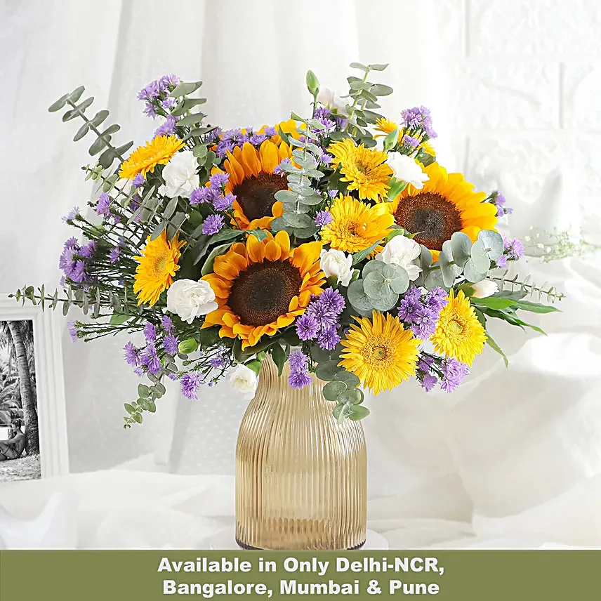 Sunshine Blooms in Glass Vase