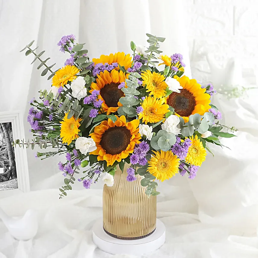 Sunshine Blooms in Glass Vase