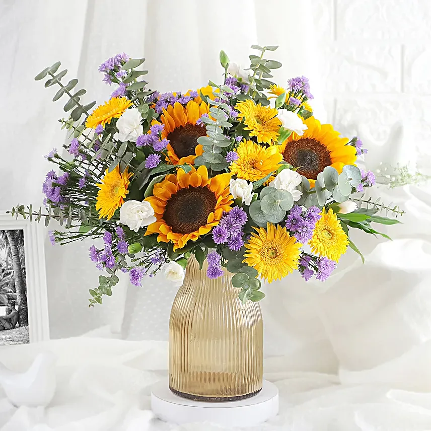 Sunshine Blooms in Glass Vase