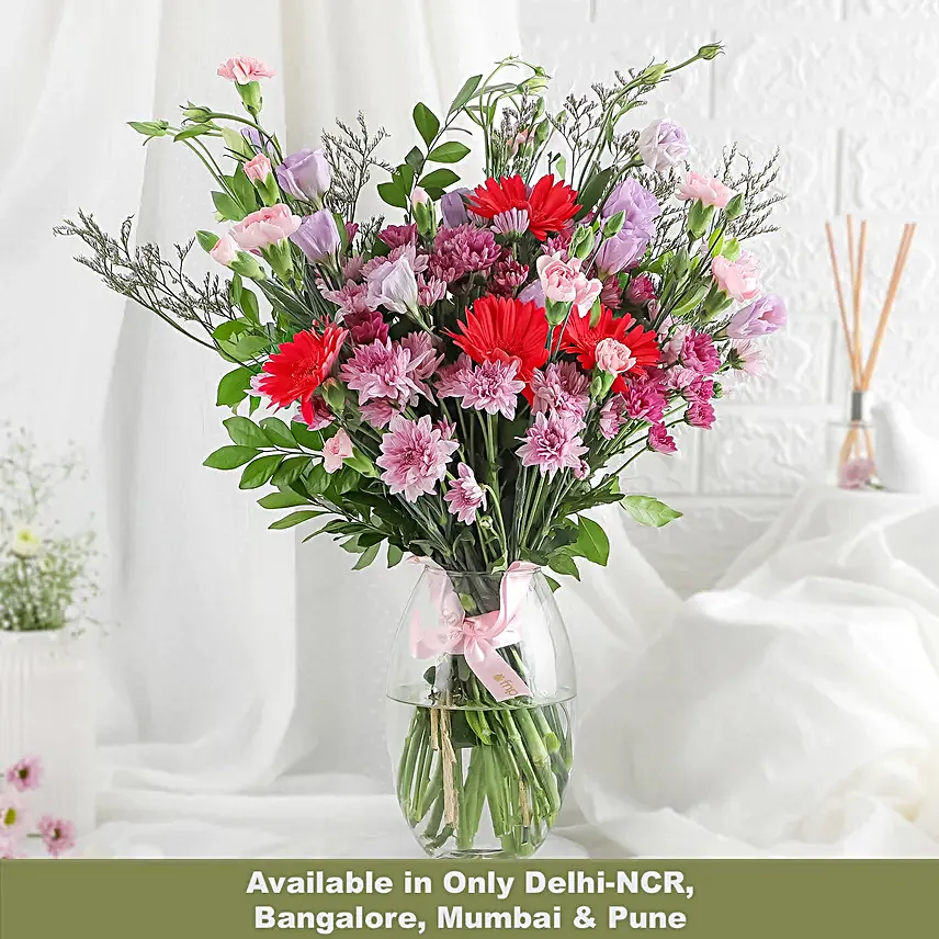 Gerberas N Daisies in Dholak Vase