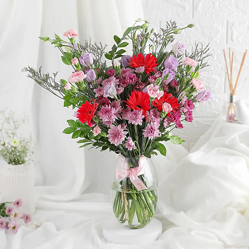 Gerberas N Daisies in Dholak Vase