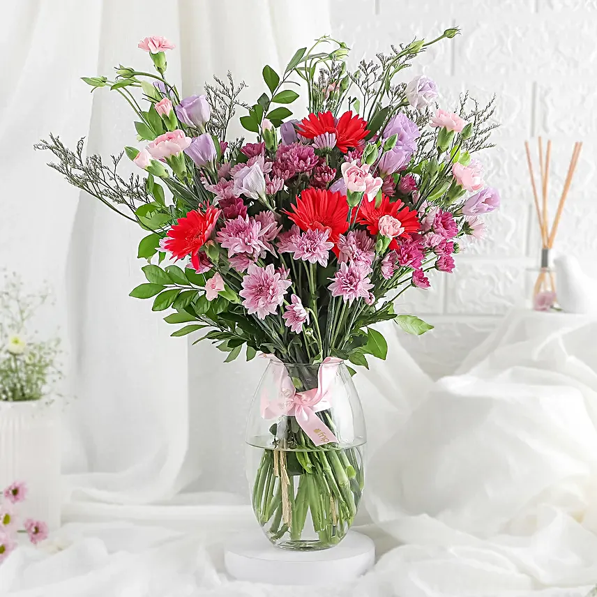 Gerberas N Daisies in Dholak Vase