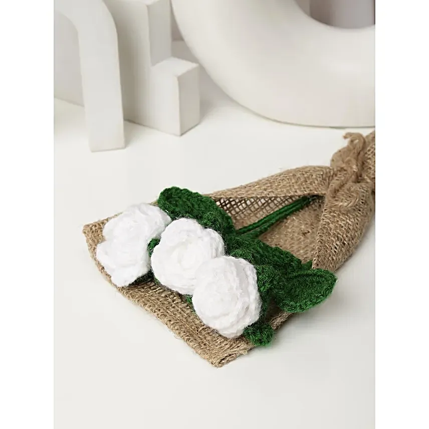 White Whispers Crochet Rose Charm
