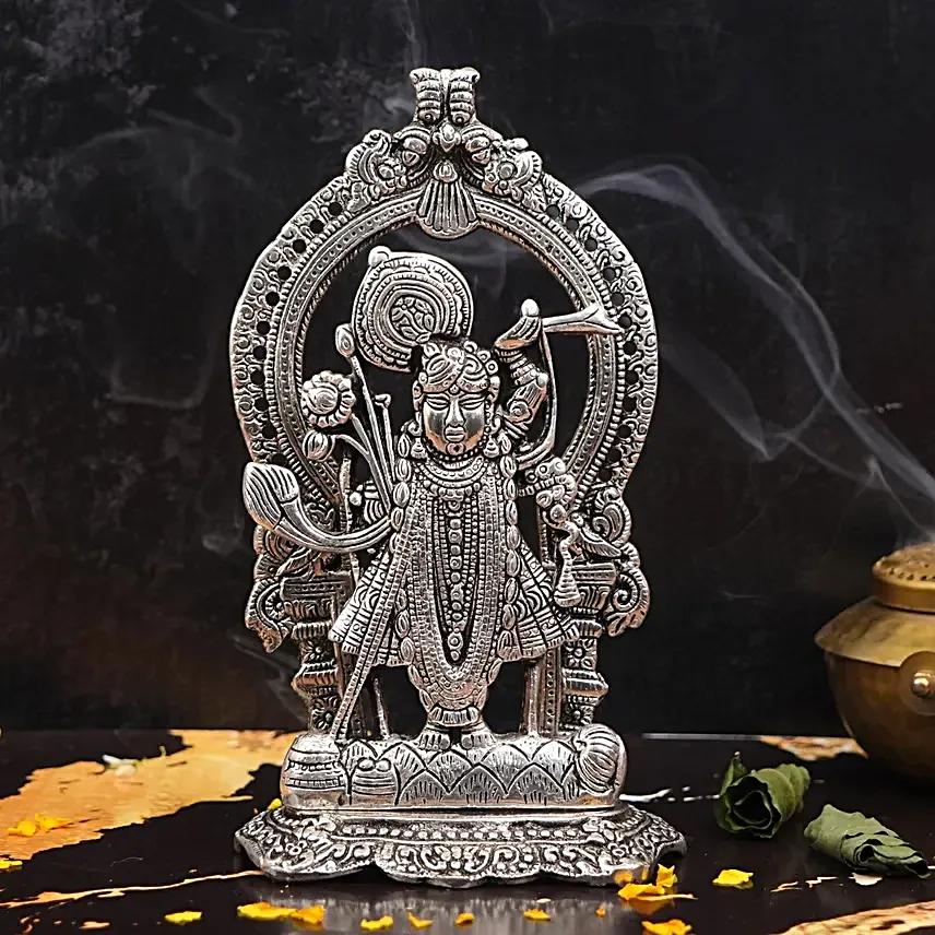 Servdharm Sacred Silver Shrinath Ji Idol