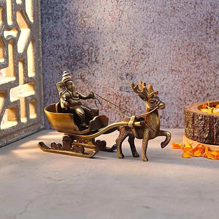 Servdharm Elegant Brass Ganesha Cart Showpiece