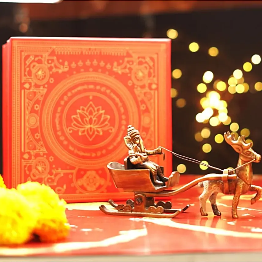 Servdharm Elegant Brass Ganesha Cart Showpiece