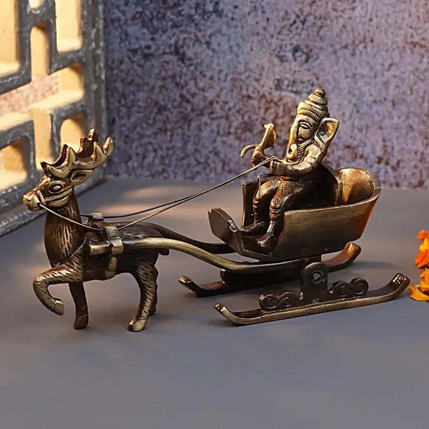 Servdharm Elegant Brass Ganesha Cart Showpiece