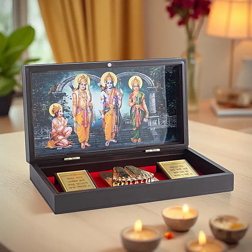 24 Carat Gold Plated Ram Darbar Pooja Box
