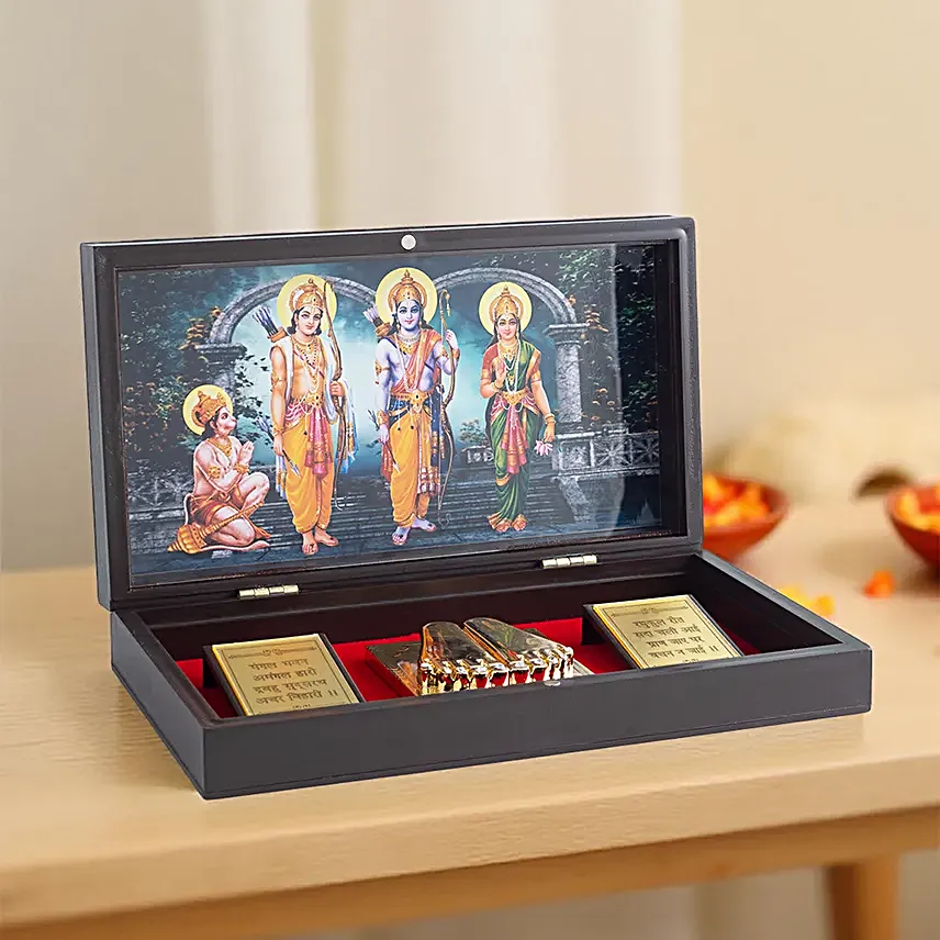 24 Carat Gold Plated Ram Darbar Pooja Box