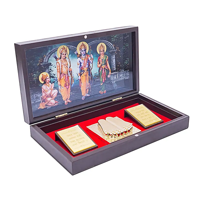 24 Carat Gold Plated Ram Darbar Pooja Box