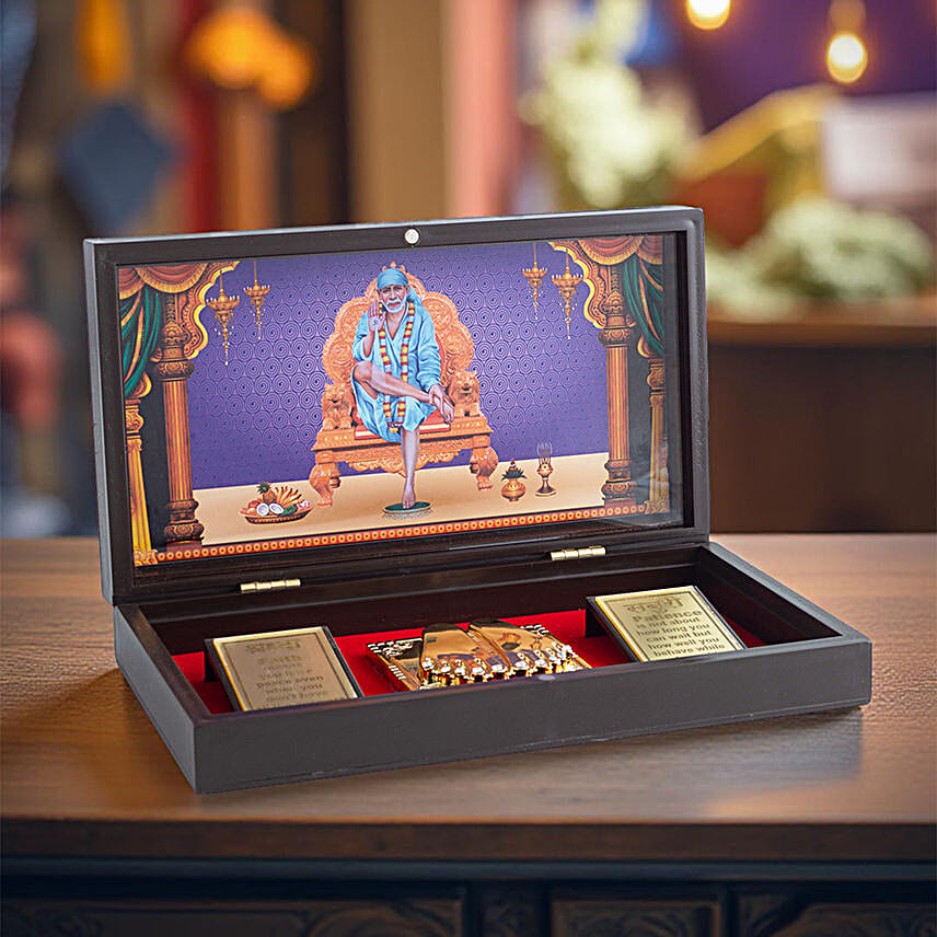 Brown And Blue Gold Foil Sai Baba Pooja Box