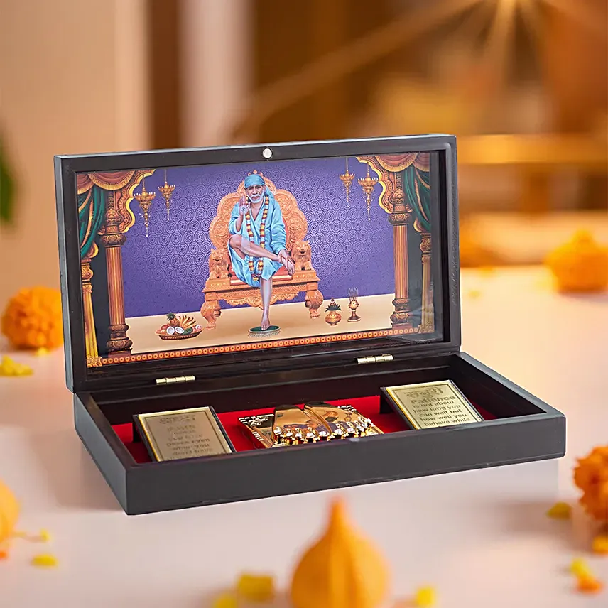 Brown And Blue Gold Foil Sai Baba Pooja Box