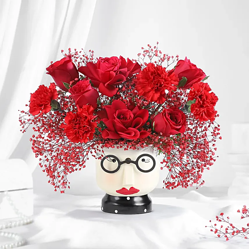 Romantic Blooms in Girl Pot for Anniversary