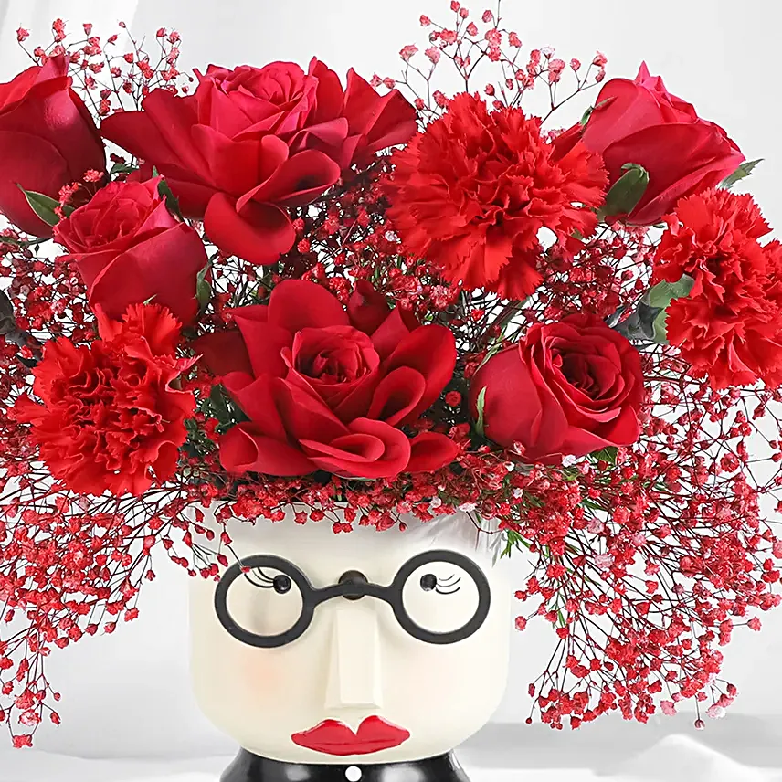 Romantic Blooms in Girl Pot for Anniversary